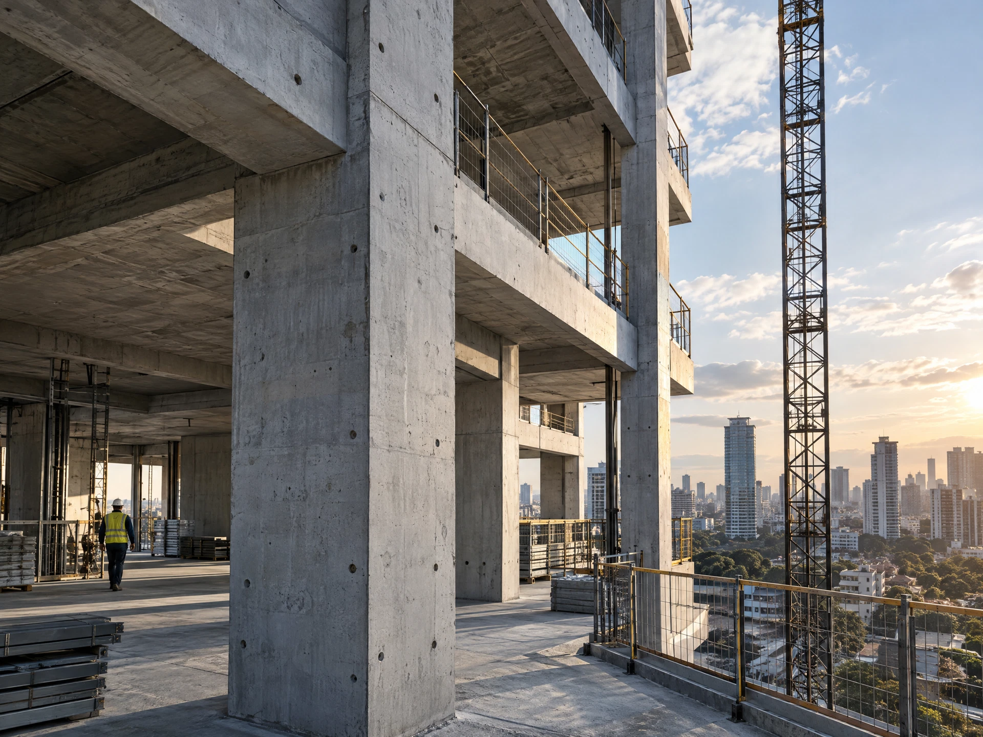 Imagem ilustrativa de estrutura de concreto e detalhes de construção, sem atribuição de obra à REALMARKA.